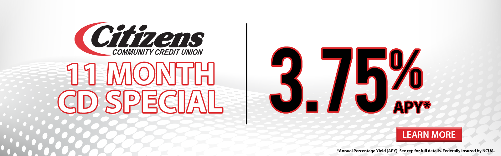 11 Month CD Special - 3.75% APY*. Click here for more information!