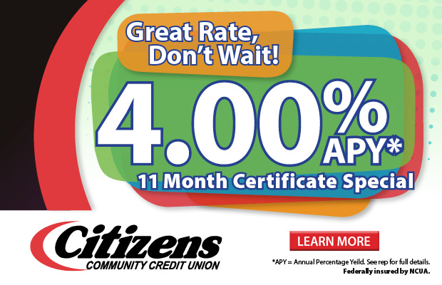 11 Month CD Special - 4.01% APY*. Click here for more information!